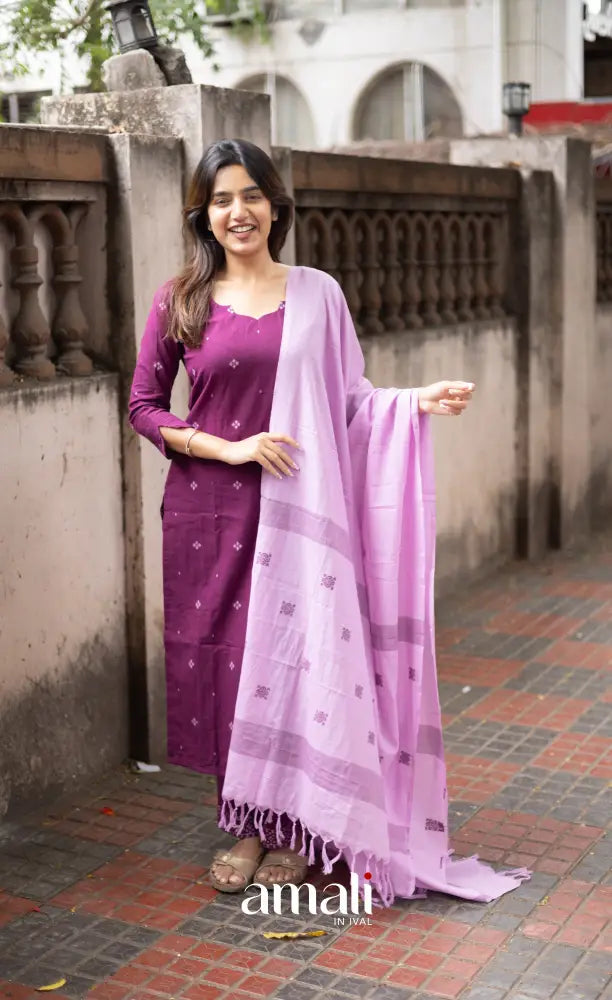 Athira handloom Cotton Salwar - Plum and Lilac salwar